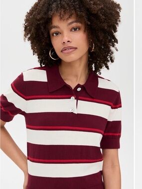 pistola Burgundy, Cream & Red Striped Polo Tee